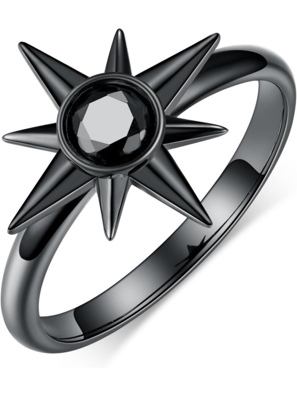 Gothic Black Starburst Ring - 925 Sterling Silver Celestial Jewelry for Women